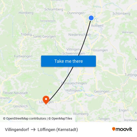 Villingendorf to Löffingen (Kernstadt) map