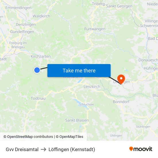 Gvv Dreisamtal to Löffingen (Kernstadt) map