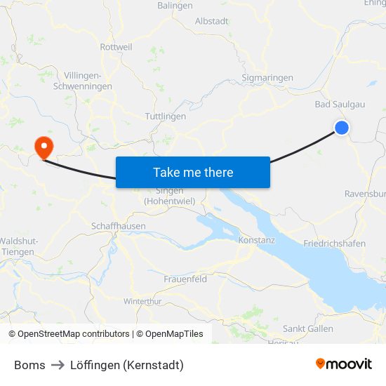 Boms to Löffingen (Kernstadt) map