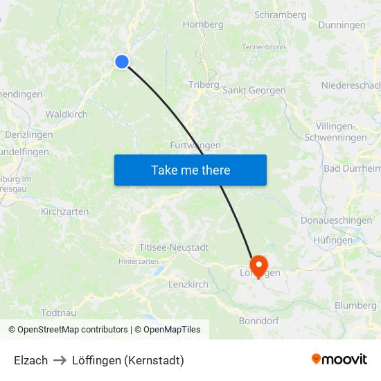 Elzach to Löffingen (Kernstadt) map