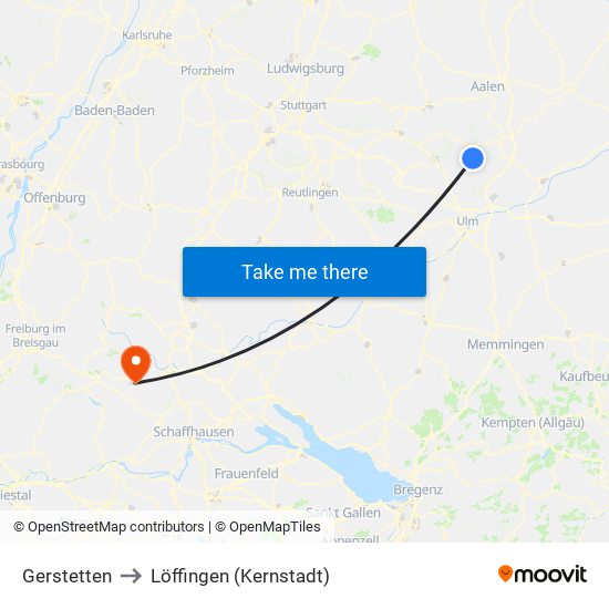 Gerstetten to Löffingen (Kernstadt) map