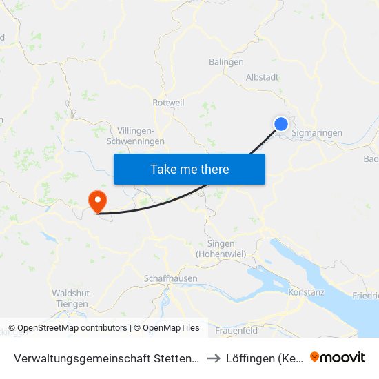 Verwaltungsgemeinschaft Stetten am Kalten Markt to Löffingen (Kernstadt) map