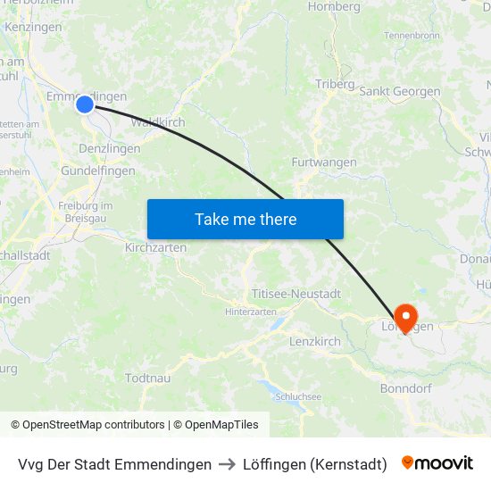 Vvg Der Stadt Emmendingen to Löffingen (Kernstadt) map