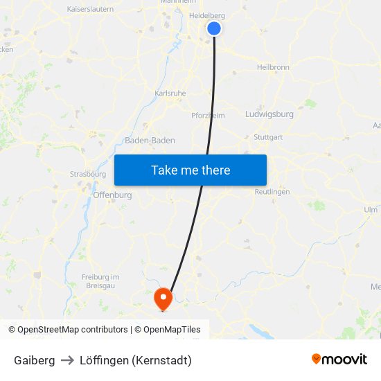 Gaiberg to Löffingen (Kernstadt) map