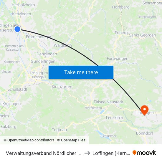 Verwaltungsverband Nördlicher Kaiserstuhl to Löffingen (Kernstadt) map