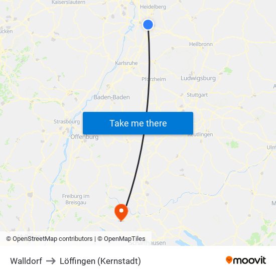 Walldorf to Löffingen (Kernstadt) map