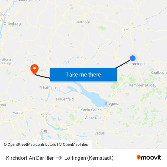 Kirchdorf An Der Iller to Löffingen (Kernstadt) map