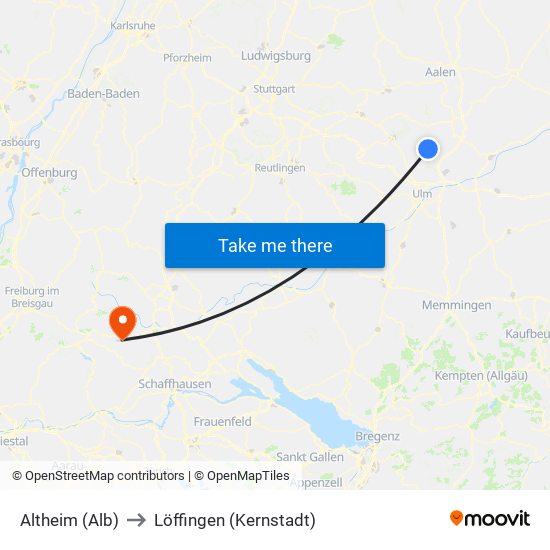 Altheim (Alb) to Löffingen (Kernstadt) map