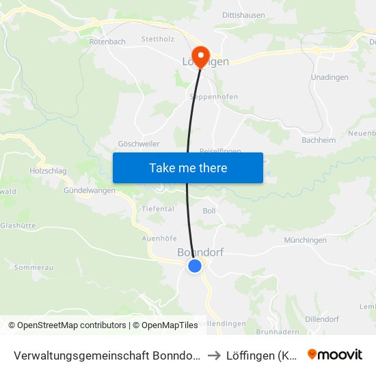 Verwaltungsgemeinschaft Bonndorf Im Schwarzwald to Löffingen (Kernstadt) map