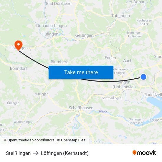 Steißlingen to Löffingen (Kernstadt) map