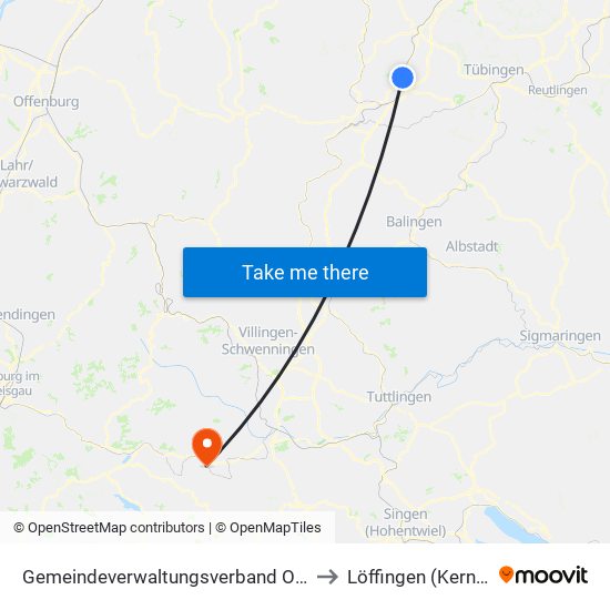 Gemeindeverwaltungsverband Oberes Gäu to Löffingen (Kernstadt) map