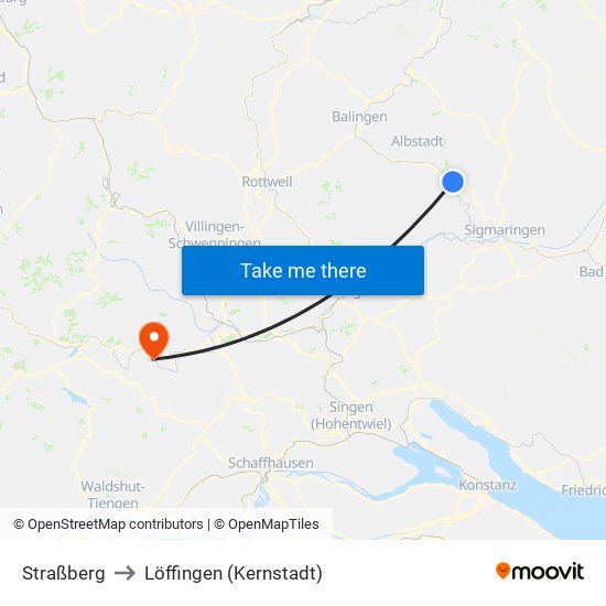 Straßberg to Löffingen (Kernstadt) map