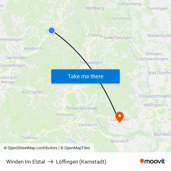 Winden Im Elztal to Löffingen (Kernstadt) map