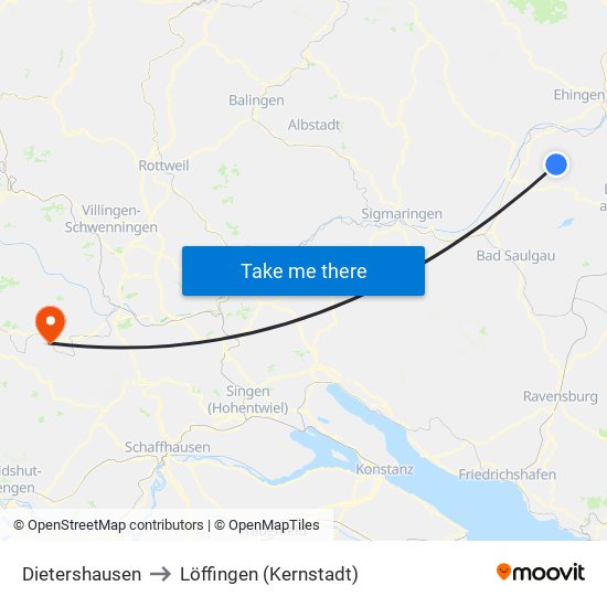Dietershausen to Löffingen (Kernstadt) map
