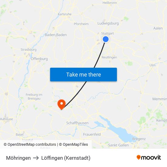 Möhringen to Löffingen (Kernstadt) map