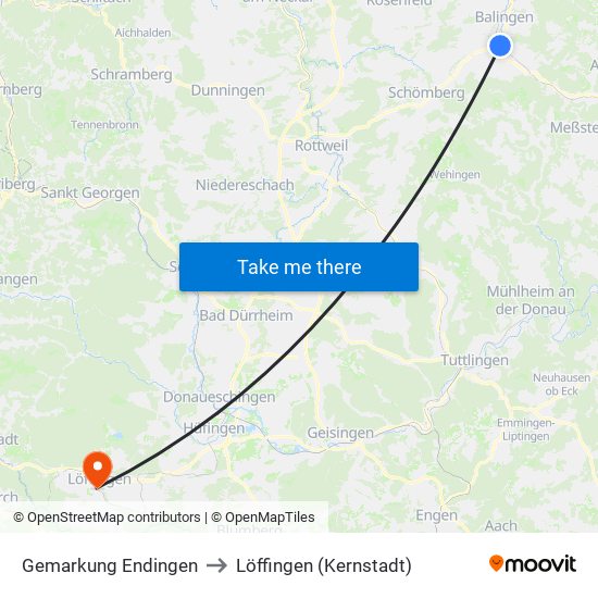 Gemarkung Endingen to Löffingen (Kernstadt) map