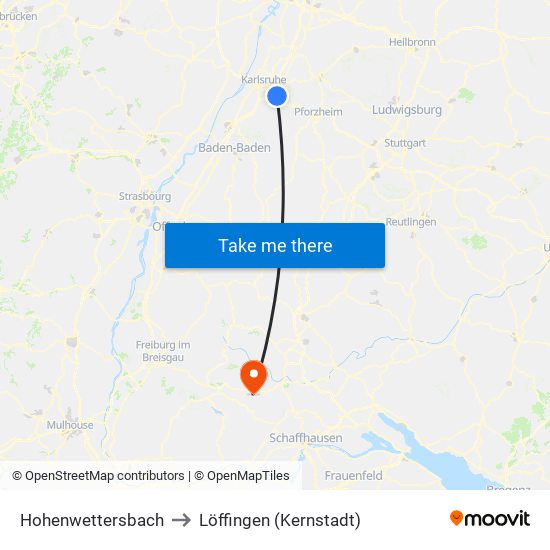 Hohenwettersbach to Löffingen (Kernstadt) map