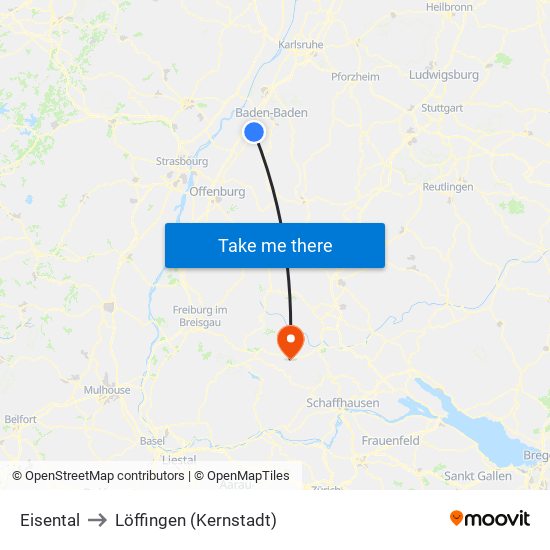 Eisental to Löffingen (Kernstadt) map