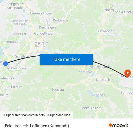 Feldkirch to Löffingen (Kernstadt) map