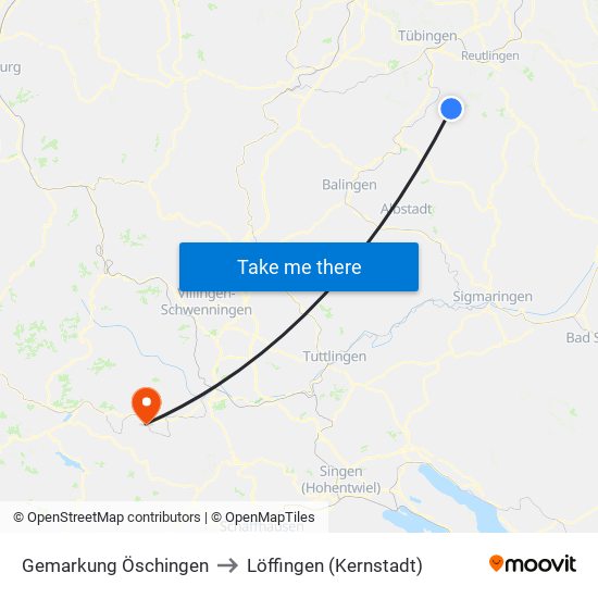 Gemarkung Öschingen to Löffingen (Kernstadt) map