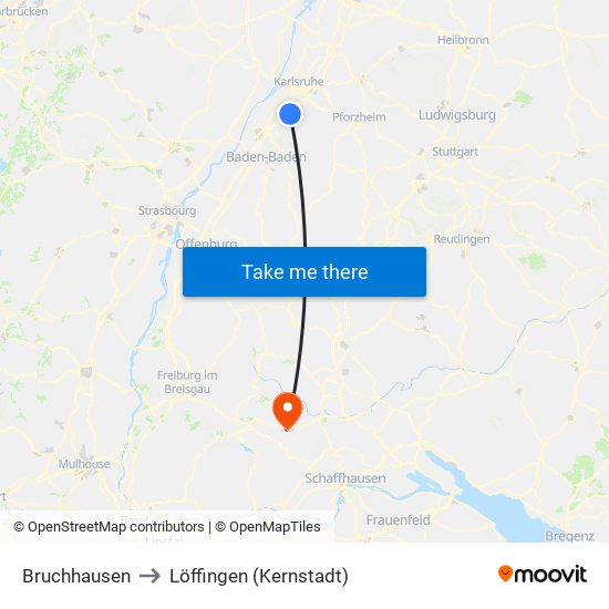 Bruchhausen to Löffingen (Kernstadt) map