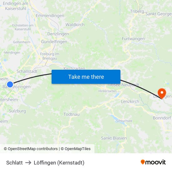 Schlatt to Löffingen (Kernstadt) map