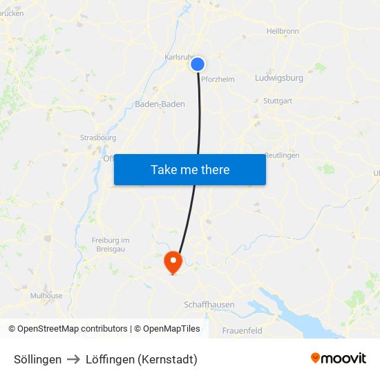 Söllingen to Löffingen (Kernstadt) map