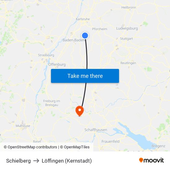 Schielberg to Löffingen (Kernstadt) map