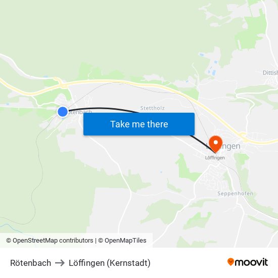 Rötenbach to Löffingen (Kernstadt) map