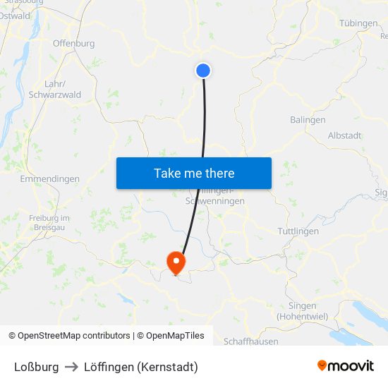 Loßburg to Löffingen (Kernstadt) map