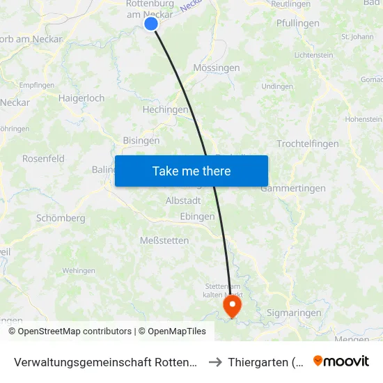 Verwaltungsgemeinschaft Rottenburg am Neckar to Thiergarten (Beuron) map