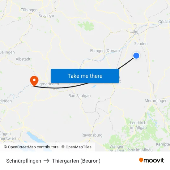 Schnürpflingen to Thiergarten (Beuron) map