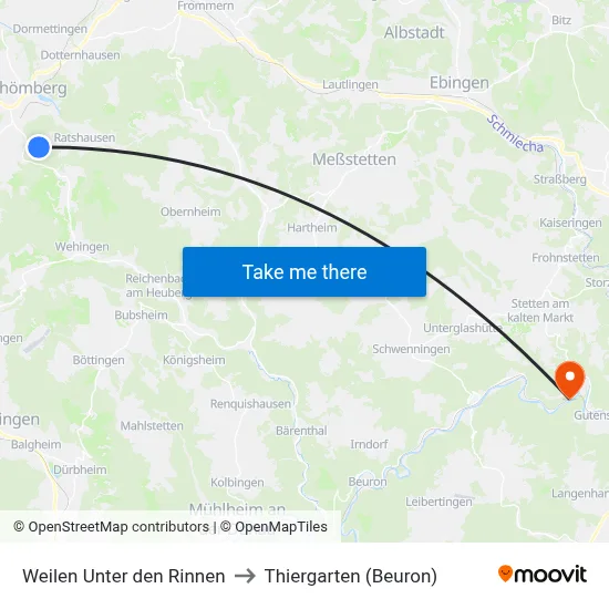 Weilen Unter den Rinnen to Thiergarten (Beuron) map