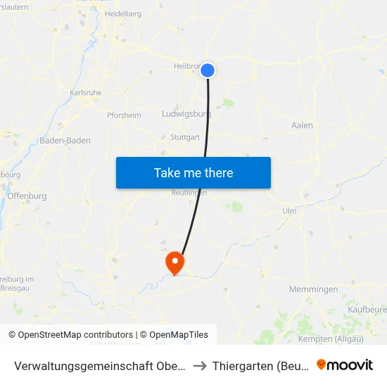 Verwaltungsgemeinschaft Obersulm to Thiergarten (Beuron) map