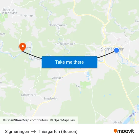 Sigmaringen to Thiergarten (Beuron) map