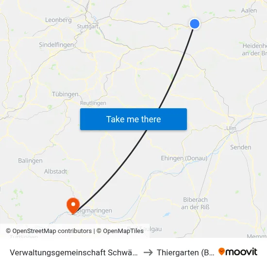 Verwaltungsgemeinschaft Schwäbisch Gmünd to Thiergarten (Beuron) map