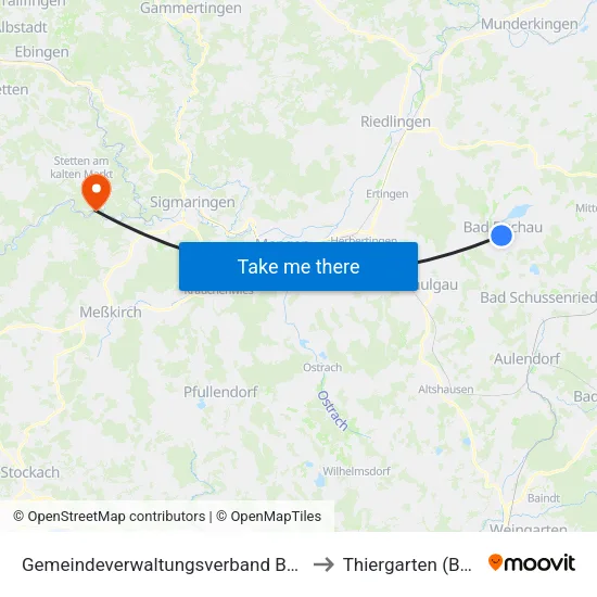 Gemeindeverwaltungsverband Bad Buchau to Thiergarten (Beuron) map