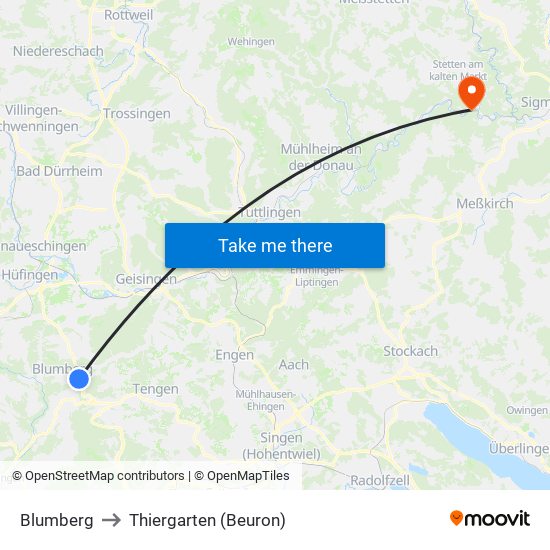 Blumberg to Thiergarten (Beuron) map