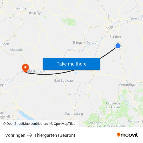 Vöhringen to Thiergarten (Beuron) map