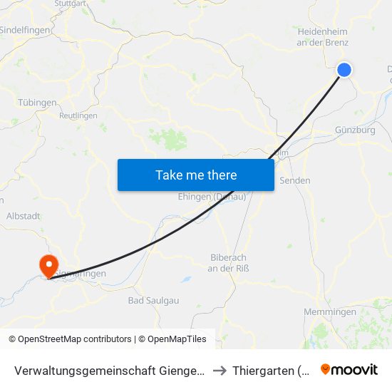 Verwaltungsgemeinschaft Giengen An Der Brenz to Thiergarten (Beuron) map