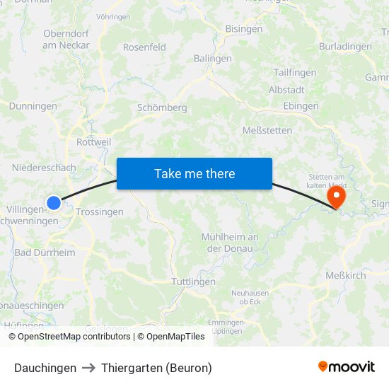 Dauchingen to Thiergarten (Beuron) map