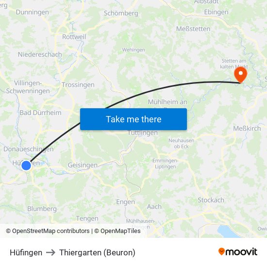 Hüfingen to Thiergarten (Beuron) map