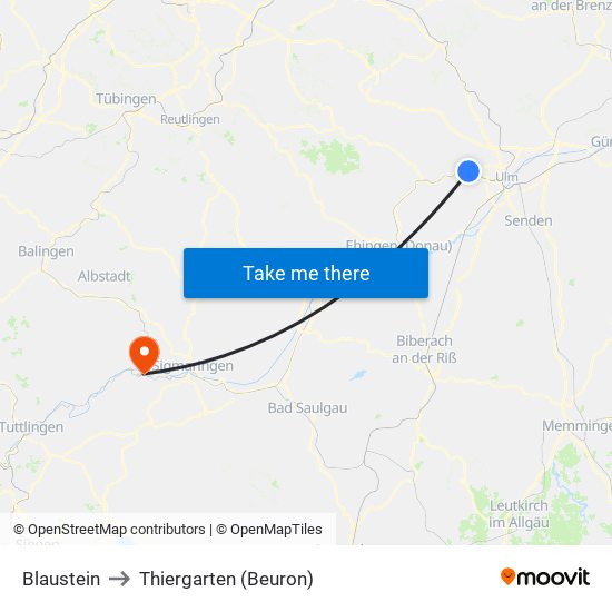 Blaustein to Thiergarten (Beuron) map