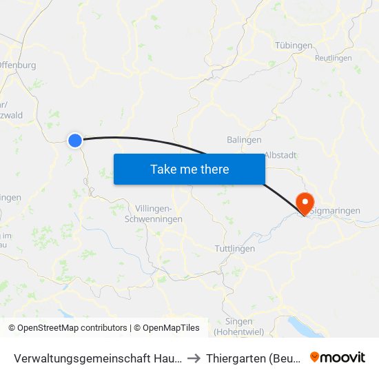 Verwaltungsgemeinschaft Hausach to Thiergarten (Beuron) map