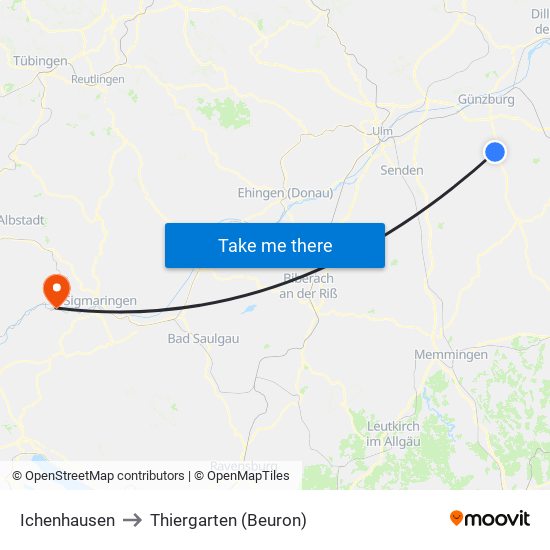 Ichenhausen to Thiergarten (Beuron) map