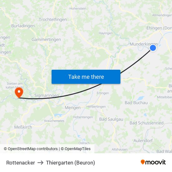 Rottenacker to Thiergarten (Beuron) map
