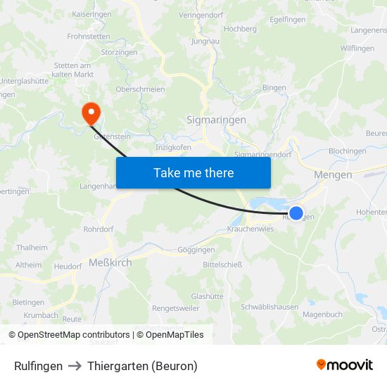 Rulfingen to Thiergarten (Beuron) map