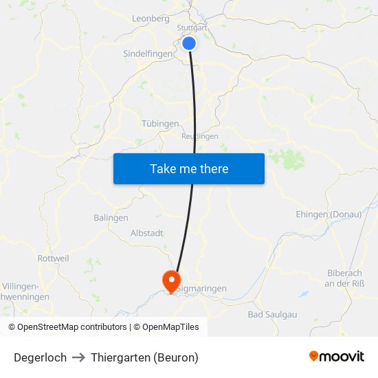 Degerloch to Thiergarten (Beuron) map