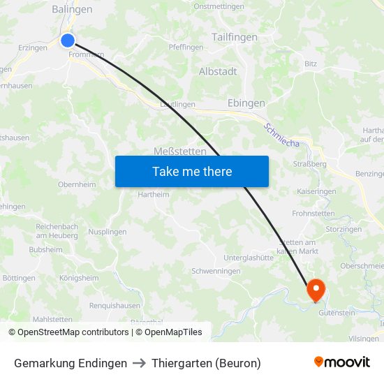 Gemarkung Endingen to Thiergarten (Beuron) map