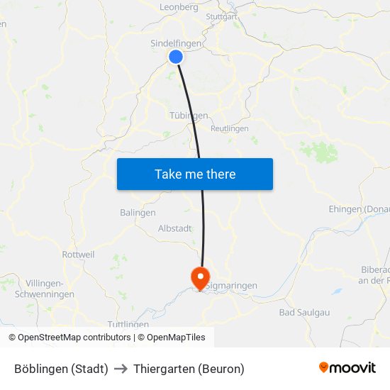 Böblingen (Stadt) to Thiergarten (Beuron) map